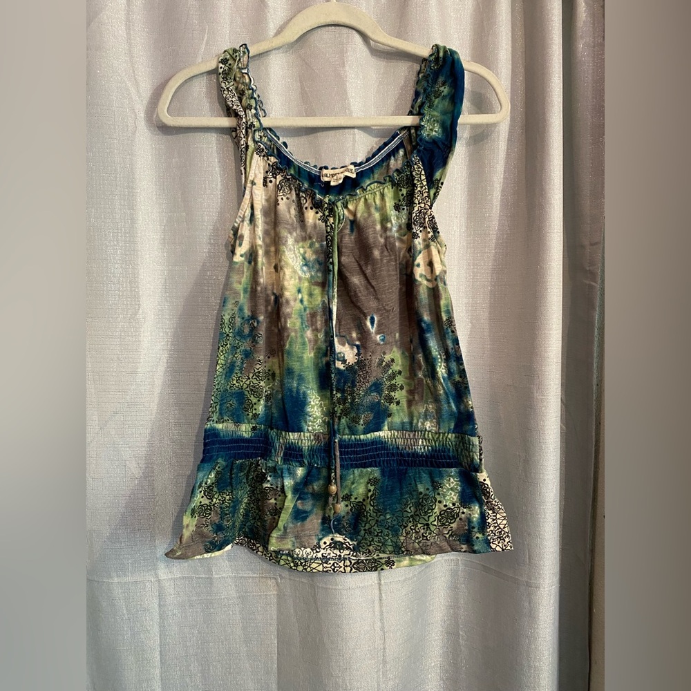 Almost Famous Blue Green Tie Front Tank Top